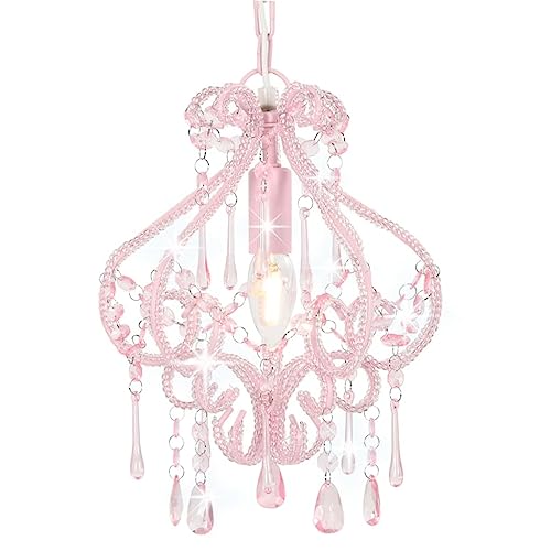 vidaXL Deckenleuchte mit Perlen Kronleuchter Pendelleuchte Hängelampe Lüster Kristall Deckenlampe Hängeleuchte Lampe Leuchte Rosa Rund E14