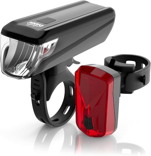 DANSI Fahrradleuchten-Set StVZO I LED-Fahrradlicht I Rad-Licht hell vorne + hinten I umschaltbar 15-100 Lux I Rücklicht & Frontleuchte I Regenfest I Fahrradlampe I bike light