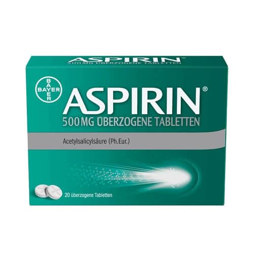 Aspirin 500 mg überzogene Tabletten - Kopfschmerztabletten bei leichten bis mäßig starken Kopfschmerzen - schnell, effektiv und gut verträglich - 1 x 20 Stück