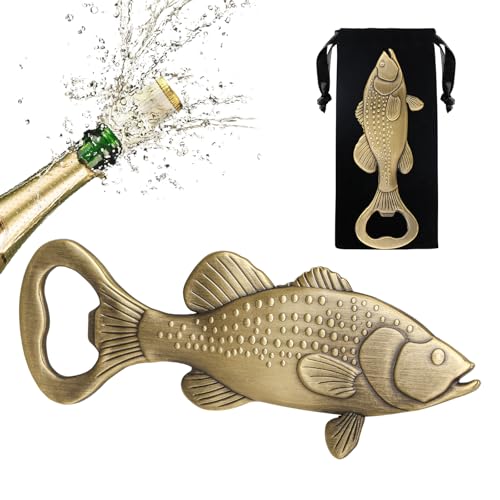 LKKCHER Barsch Fisch Flaschenöffner, Angler Geschenk, Geschenkidee Angel Zubehör, Fisch Deko, Geschenke für Angler Männer,Vatertagsgeschenk Geburtstagsgeschenk für Angler Papa Opa Angler Vater,Bronze