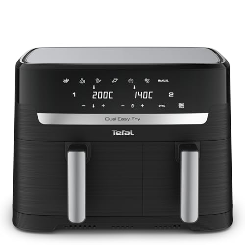 Tefal Dual Easy Fry Heißluftfritteuse 8,3 L – Airfryer mit 2 Kammern & XL-Schublade, 7 Programme, 2700 W, Extra-Crisp-Technologie, fettarm frittieren & energiesparend, spülmaschinenfest EY9018
