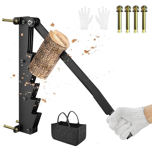 QEENTOE Holzspalter Manuell zur Wandmontage Handholzspalter Anzündholz Spalter Brennholzspalter Wood Splitter Spalter Holz Wandhalterung für Klein & Anzündholz inkl. Handschuhen und Filzkorb