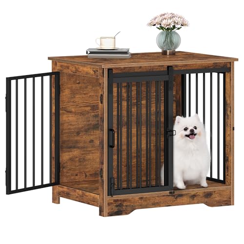 Hzuaneri Hundekäfig Möbel, 69 cm Hundebox, 2 Türen, Moderne Hundekäfig Indoor für kleine/mittlere/große Hunde, Beistelltisch, Hundebox für Zuhause 69 × 49 × 64,5 cm, Vintagebraun DFC84301B