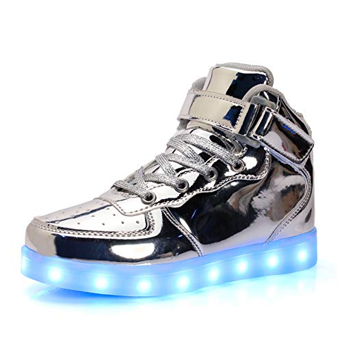 Kauson 7 Farben LED High-Top Schuhe USB Aufladen Leuchtschuhe Licht Blinkschuhe Leuchtende Sport Sneaker Light up Wasserdicht Laufschuhe Gymnastik Turnschuhe Damen Herren Unisex Kinder Shoes 25-46EU