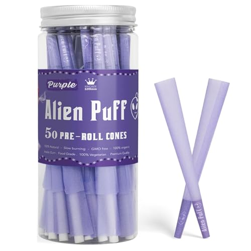 Kingsizeslim 109MM Purple Cones 50 Pack Alien-Puff Pre Rolled Cones mit Spitzen & Packschläuchen enthalten Langsam brennend und ultradünn