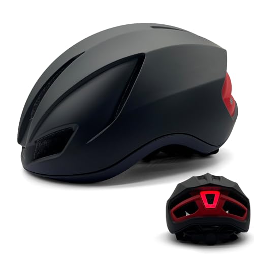 Fahrradhelm mit LED Licht Stadthelm Ultraleichter Radhelm Mountainbike Helm für Herren Erwachsene Cityhelm mit Aufladung Rücklicht 56-60CM(Schwarz)