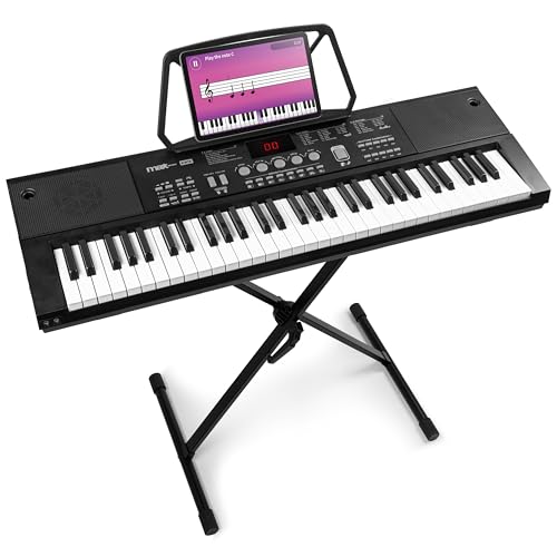 MAX KB15 - Keyboard Piano mit 61 Tasten, Mikrofon und Display, Keyboard mit Ständer, 8 Stunden Akku, 6 Songs & Klangarten, 8 Percussions, Lern-Funktion, Klavier für Anfänger, USB-C