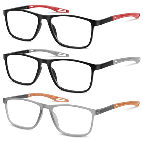 AOOSU Lesebrille Herren Damen, 3 Pack Blaulichtfilter Brille Herren Lesehilfe Quadratische Rahmen, Leichte Bequeme Sport Computerbrille (+1.0)
