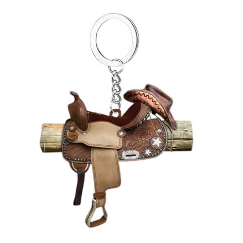 Senermter Western Sattel Rückspiegel Anhänger | 2D Vintage Design Auto Deko Für SUV, Wohnmobile & LKW – Stilvoller Schlüsselanhänger Geschenk Für Männer