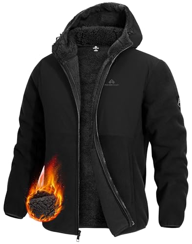 Pioneer Camp Herren Jacke Winter mit Sherpa Fleece Warmes Hoodie mit Kapuze winddicht Übergangsjacke für Männer ideal für Outdoor Alltag(New Black;XL)