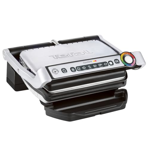 Tefal OptiGrill Kontaktgrill, 6 automatische Programme, Garstufenanzeige, passt Temperatur und Grillzyklus ans Grillgut an, antihaftbeschichtete abnehmbare Platten, Elektrogrill, Edelstahl, GC705D16