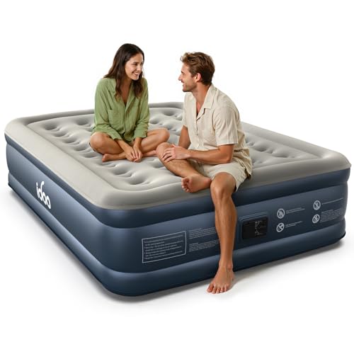 iDOO Luftmatratze Selbstaufblasend, Luftbett 2 Personen Gästebett mit Elektrischer Luftpumpe, Aufblasbare Matratze Schnelles in 3 Minuten Aufblasen/Luftablassen für Camping 152x203x46cm 295kg MAX
