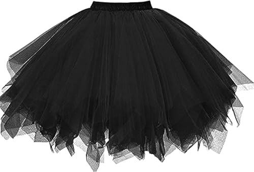 Dressever Damen Tüllrock 50er Rockabilly Petticoat Retro Tutu Ballet Cosplay Prom Abendkleider Anlass Schwarz Medium