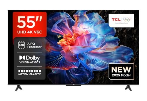 TCL 55V6C 55 Zoll Direct LED TV, 4K HDR Fernseher, Smart TV mithilfe von Google TV (Dolby Audio, Motion Clarity, Kompatibel mit Google Assistant & Alexa)