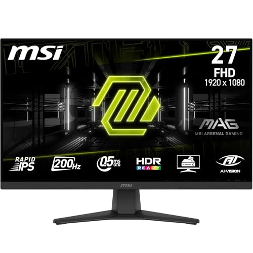 MSI MAG 272FDE, 24,5 Zoll, FHD,1920x1080, Gaming-Monitor, 200 Hz, 0,5 ms, HDR-fähig, AMD FreeSync Premium, augenschonend, AI Vision, HDMI 2.0b, DP 1.2a, rahmenlos, verstellbar, Vesa-Halterung, Schwarz