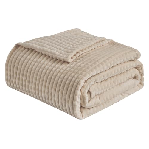 EMME Kuscheldecke Flauschige - 3D-Touch-Erlebnis 150x200cm Fleecedecke, Weiche Warme Wolldecke Überwurfdecke, Couchdecke, Decke für Sofa, Tagesdecke, Wohndecke, Beige