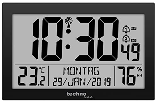 Technoline WS8016 Funk-Wand-Uhr mit Temperaturanzeige, Kuststoff, schwarz, klein: 22,5 x 14,3 x 2,4cm