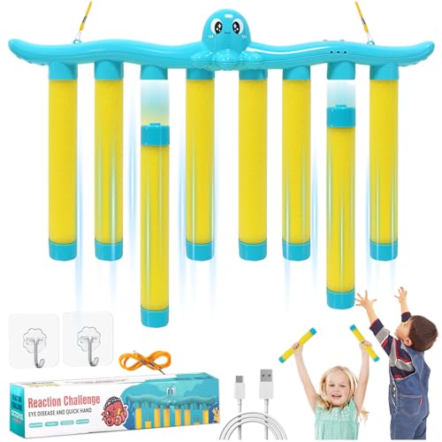 LUNULE Fallende Reaktionsspiel Drop Stick Octopus Themed Spielzeug mit 3 Fallgeschwindigkeiten für Kinder Erwachsene Interaktives Fangspiel zur Förderung der Hand-Auge Catching Sticks Game Indoor