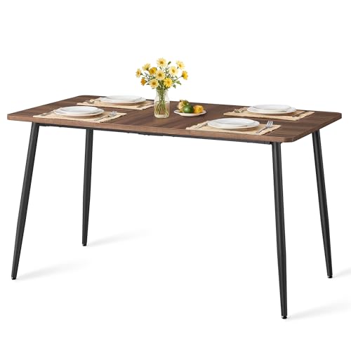 VASAGLE Esstisch für 4-6 Personen, Esszimmertisch, Küchentisch im Landhausstil, hitzebeständige Tischplatte, schneller Aufbau, 75 x 140 x 75 cm, naturwalnussfarben-tintenschwarz KDT100KE02