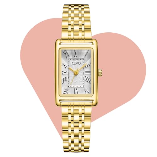CIVO Damenuhr Gold Edelstahl Armbanduhr: Rechteckige Uhren Damen Analog Quarz - Klein Frauen Uhr Vintage Klassische