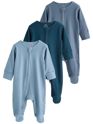 NEXT Baby Jungen Strampler Zwei-Wege-Reißverschluss, 3er-Pack Blau 50