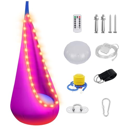 KUWUNG Hängehöhle, Tragbarer Hängesessel Schaukel mit LED, Pod Swing Seat mit Aufblasbarem Kissen, Hängesitz Schaukel, Pod Schaukelsitz max 80kg für Den Innen und Außenbereich