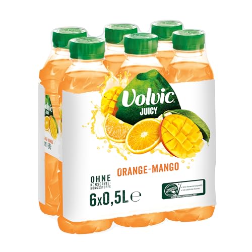 Volvic Juicy Orange-Mango – Mit Mehrfruchtsaft aus Fruchtsaftkonzentraten – Nur natürliche Aromen – 6 x 0,5 l