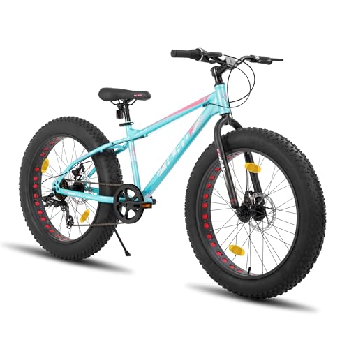 HILAND 26 Zoll Fat Tire Mountainbike für Jungen und Mädchen, 7-Gang Mountainbike, Doppelscheibenbremse, Strand und Schnee Fahrrad, Grün