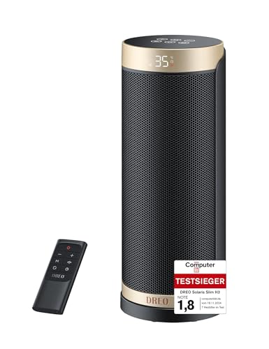 Dreo Heizlüfter Energiesparend, PTC Keramik Heizlüfte Leise, 70° Oszillierend Elektroheizung mit Fernbedienung, 12-Std-Timer, 3 Modus 3 Geschwindigkeit, Überhitzungs-Kippschutz, Solaris Slim H3