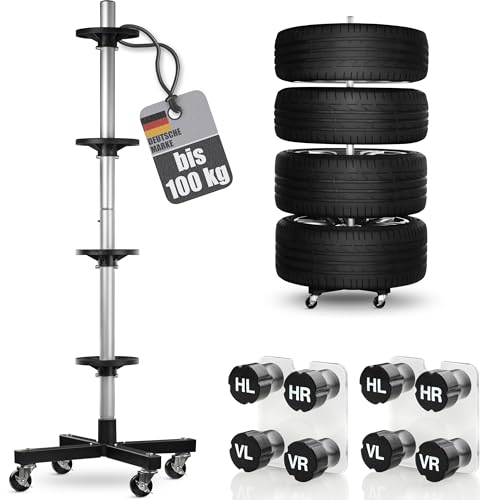 bonsport Felgenbaum für Autoreifen bis 225mm fahrbar - Reifenständer inkl. 8 Reifen Markierer - Reifenbaum mit Rollen belastbar bis 100 kg