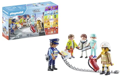 PLAYMOBIL My Figures 71400 Rescue, City Action, 5 Spielfiguren mit über 1000 Kombinationsmöglichkeiten, mit Zubehör wie Feuerlöscher, Erste Hilfekoffer und Pistole, Spielzeug für Kinder ab 5 Jahren
