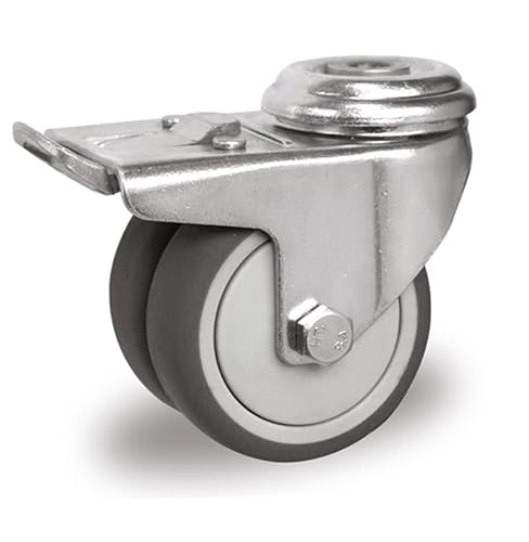 der ROLLENDE SHOP - Lenkrolle - Doppelrolle mit Rückenloch und Bremse 75 mm - Serie P2T2