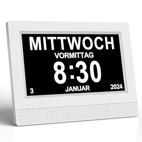 SINOIDEAS - 7 Zoll Digitale Kalender，Senioren Uhr，Demenz Uhr mit Erinnerungsfunktion，Uhr mit Datum und wochentag (Weiß)