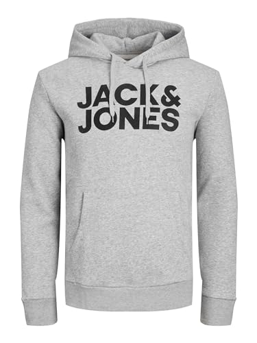 JACK & JONES Herren Hoodie Kapuzensweatshirt JJ Ecorp Logo Sweat Hood, Farbe:Grau, Artikel:- Light Grey Melange, Größe:XL