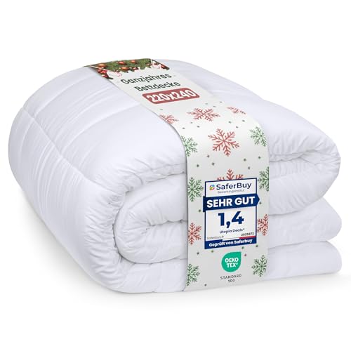 Utopia Bedding Bettdecke 220 x 240 cm, leichte Bettdecke mit Polyesterfüllung für 4 Jahreszeiten, Mikrofaser, für 2 Personen (weiß)