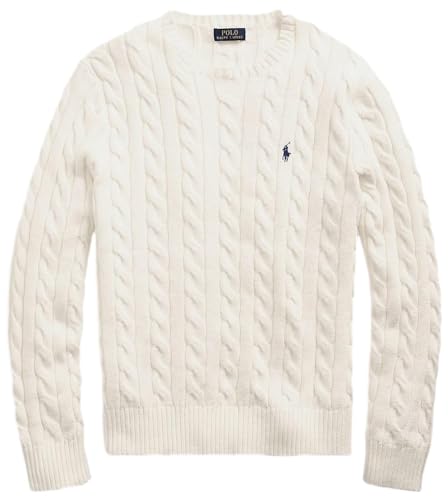 POLO RALPH LAUREN Herren-Pullover mit ikonischem Zopfmuster, Baumwolle, Ralph Lauren Creme, L