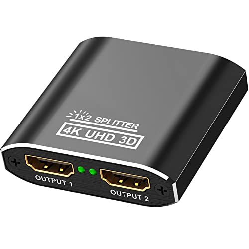 Fokky HDMI Splitter, 4K HDMI Splitter 1 In 2 Out Gleichzeitig, Aluminium Hdmi Verteiler 1 in 2 Out, Adapter 2 Monitore Erweitern Xbox,PS4,PS3,Blu-Ray DVD,Firestick,HDTV(NOT Extended Display)