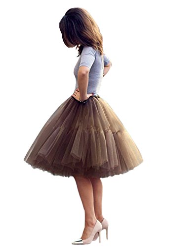 Babyonline Damen Tüllrock 5 Lage Prinzessin Kleider Knielang Petticoat Ballettrock Unterrock Pettiskirt Swing One Size - Braun