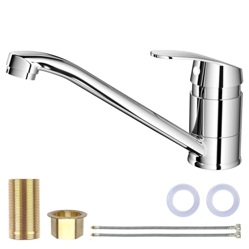 Amdoticknpf Wasserhahn Küche, Küchenarmatur mit Keramikkartusche, Spültischarmatur, Einhebelmischer 360° Schwenkbar, Einfache Montage und Wash, mit Heiß/Kalt-Schlaugch, Messing Chrom