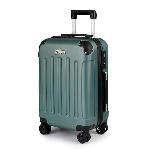 TANTOMI Handgepäck Koffer, 20 Zoll Hartschalenkoffer, Trolley, Leichter ABS-Rollkoffer, Reisekoffer mit 4 Rollen, 3-Stelliges Zahlenschloss (Helles Dunkelgrün, 41L)
