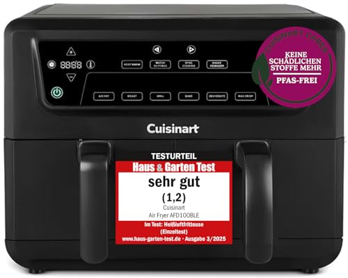 Cuisinart XXL 10.4L Zweizonen-Heißluftfritteuse| PFAS Frei | Chemiekalien frei,| Braten, Grillen, Backen, Dehydrieren und Warmhalten | 2 kammern| 2 x 5.2L - 8+ portionen| Spülmaschinenfeste Teile