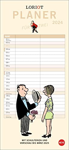 Loriot Planer für zwei 2024. Humorvoller Partnerkalender mit 2 Spalten und viel Platz für Eintragungen. Wandkalender. zum Eintragen. Jahres- 2 Personen. ( Kalender)