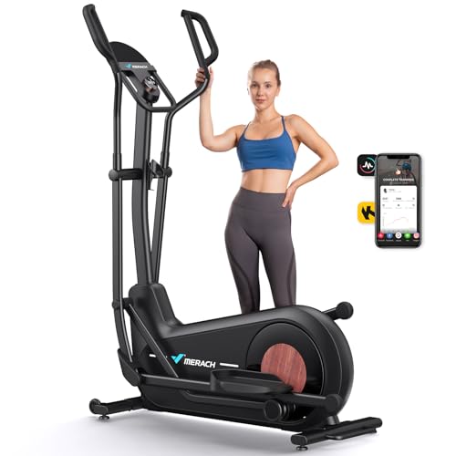 MERACH Umweltfreundlich Crosstrainer für Zuhause mit 47 cm Schrittlänge, Ultraleise Selbstgenerierender Ellipsentrainer mit Magnetwiderstand, 16 Stufen, Kompatibel mit Eigener App, bis 180kg Belastbar