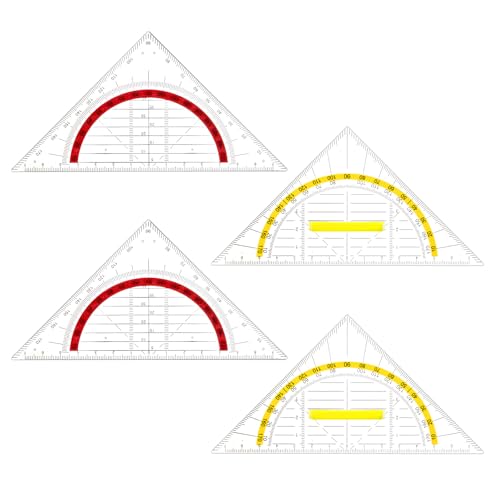Vicloon Geodreieck, 4 Stück Geometrie Dreieck Lineal Set, Transparent Geodreieck mit Griff, 16cm Zeichendreieck Winkelmesser Set Plastik Geometriedreieck für Studenten Büro Designer Malerei Schule