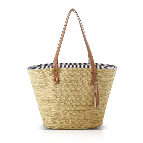 Pahajim Damen Strohtasche Sommer Tote Handtasche Boho Stil Shopper Groß für Strand, Reisen, Urlaub, Shopping