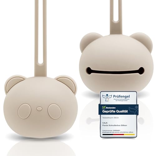 CAJA Schnullerbox Schnulleraufbewahrung aus Silikon BPA frei hygienische Aufbewahrung für Babys und Kleinkinder Panda Design hochwertiges Baby Zubehör Geschenk zur Geburt und Baby Erstausstattung