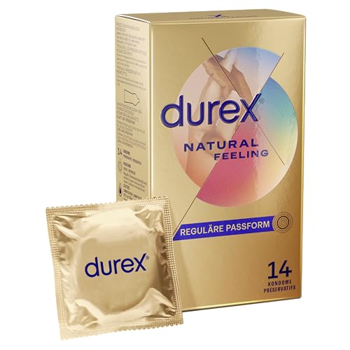 Durex Natural Feeling Kondome – Latexfreie Kondome aus Real-Feel-Material & mit anatomischer Easy-On-Form – 14er Pack (1 x 14 Stück)