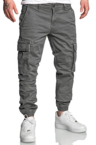 REPUBLIX Herren Jogger Cargo Chino Jeans Hose R7020 Dunkelgrau W29