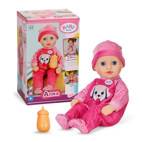 BABY Born Anna - 36 cm große Babypuppe mit pinkem Strampler & Fläschchen - Weicher Stoffkörper & Schlafaugen - Geeignet für Kinder ab 1 Jahr