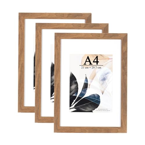 Bilderrahmen A4 | Holzfarbe | Plexiglas | Posterrahmen | Fotorahmen | 3er Set |bilderrahmen 21x30|